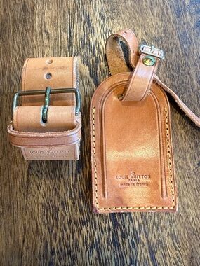 Vintage Louis Vuitton Vachetta Leather Poignet & Luggage Tag Set Keepall